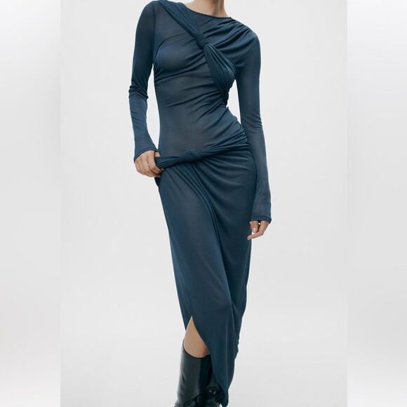 ZARA WOMAN NWT KNOTTED ASYMMETRIC DRESS ZW COLLECTION - Picture 1 of 9
